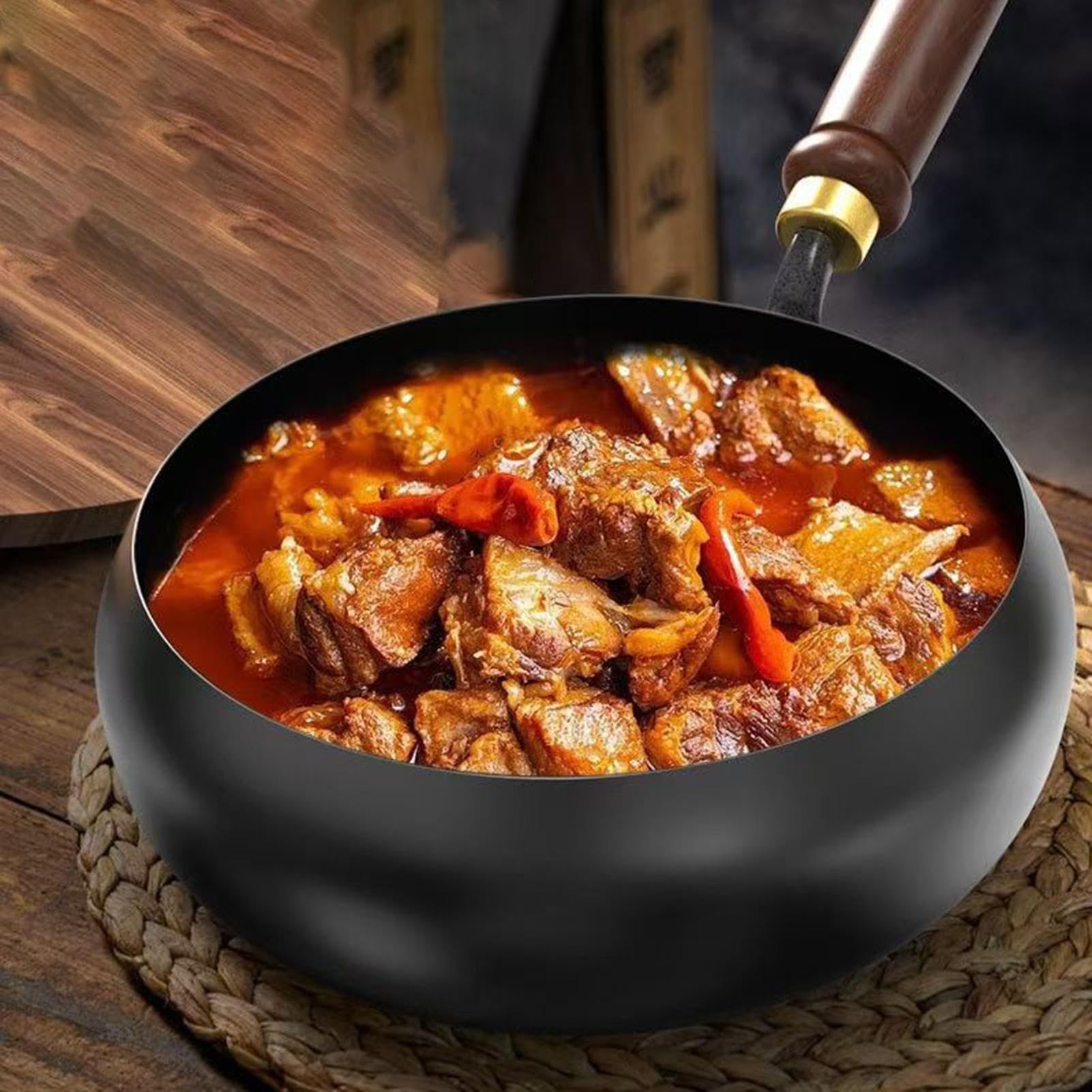 Ghjkldha Wok en fonte, poêle profonde, 24 cm, wok avec poignée en bois, sans revêtement, multifonction, compatible avec induction et cuisinière, batterie de cuisine en fer robuste, cuisine Ghjkldha Wok en fonte, poêle profonde, 24 cm, wok avec poignée en bois, sans revêtement, multifonction, compatible avec induction et cuisinière, batterie de cuisine en fer robuste, cuisine
