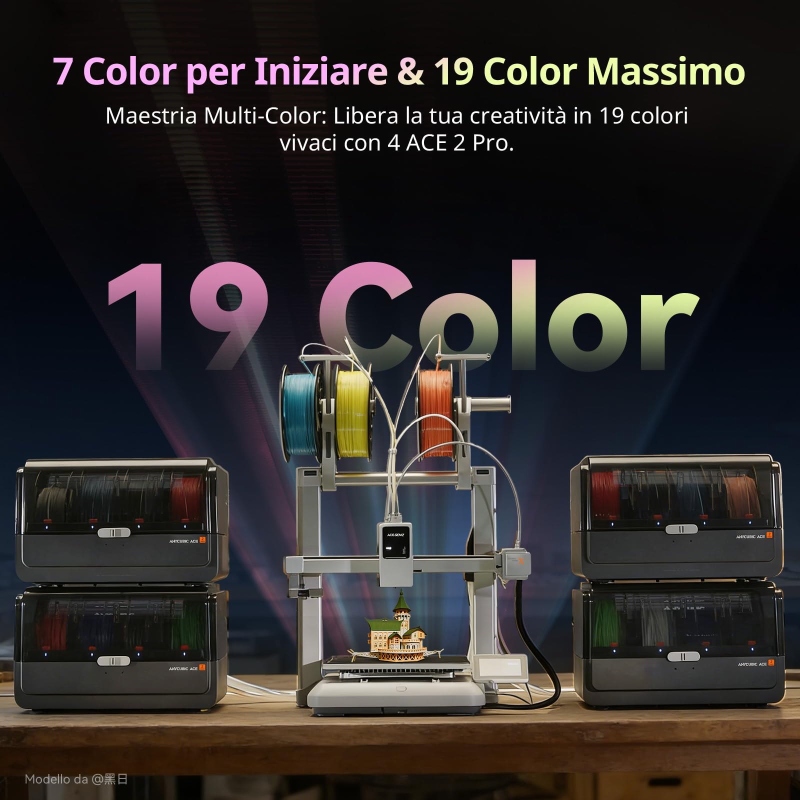 Anycubic Kobra X Combo Stampante 3D, Stampa a 7 Colori, Stampa con Multifilamenti Morbidi e Rigidi, Stampa Intelligente da Remoto, Fino a 19 Colori per Principianti, Dimensioni di Stampa 260x260x260mm