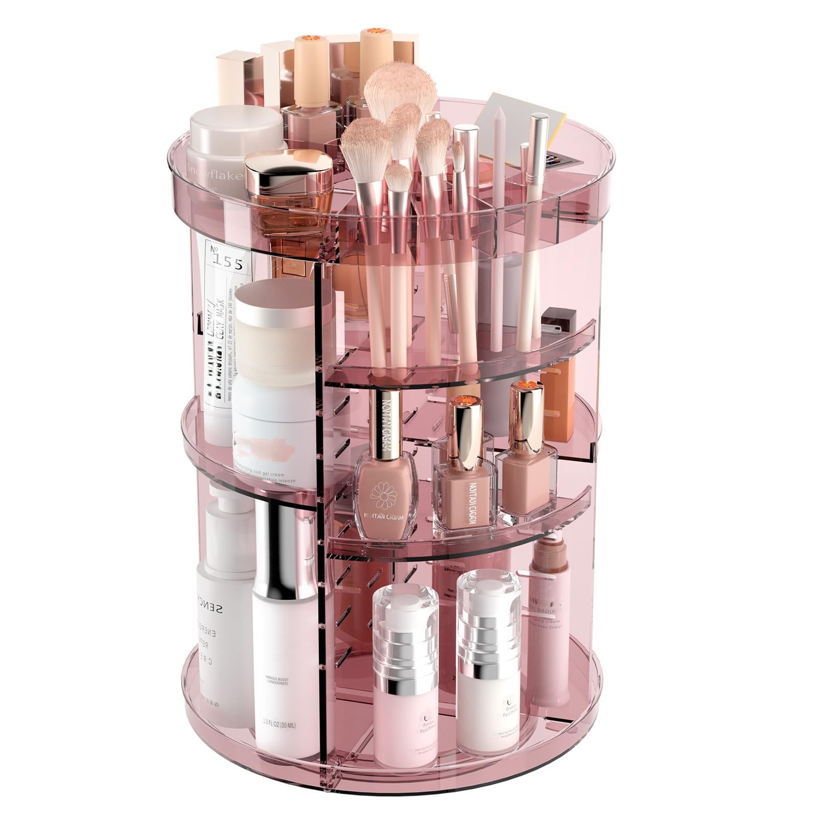 Jiavarry Organizer rotante per trucchi a 360 gradi con slot per rossetto, 8 strati regolabili, organizer per la cura della pelle, grande capacità, mensola per cosmetici per piano di lavoro del bagno