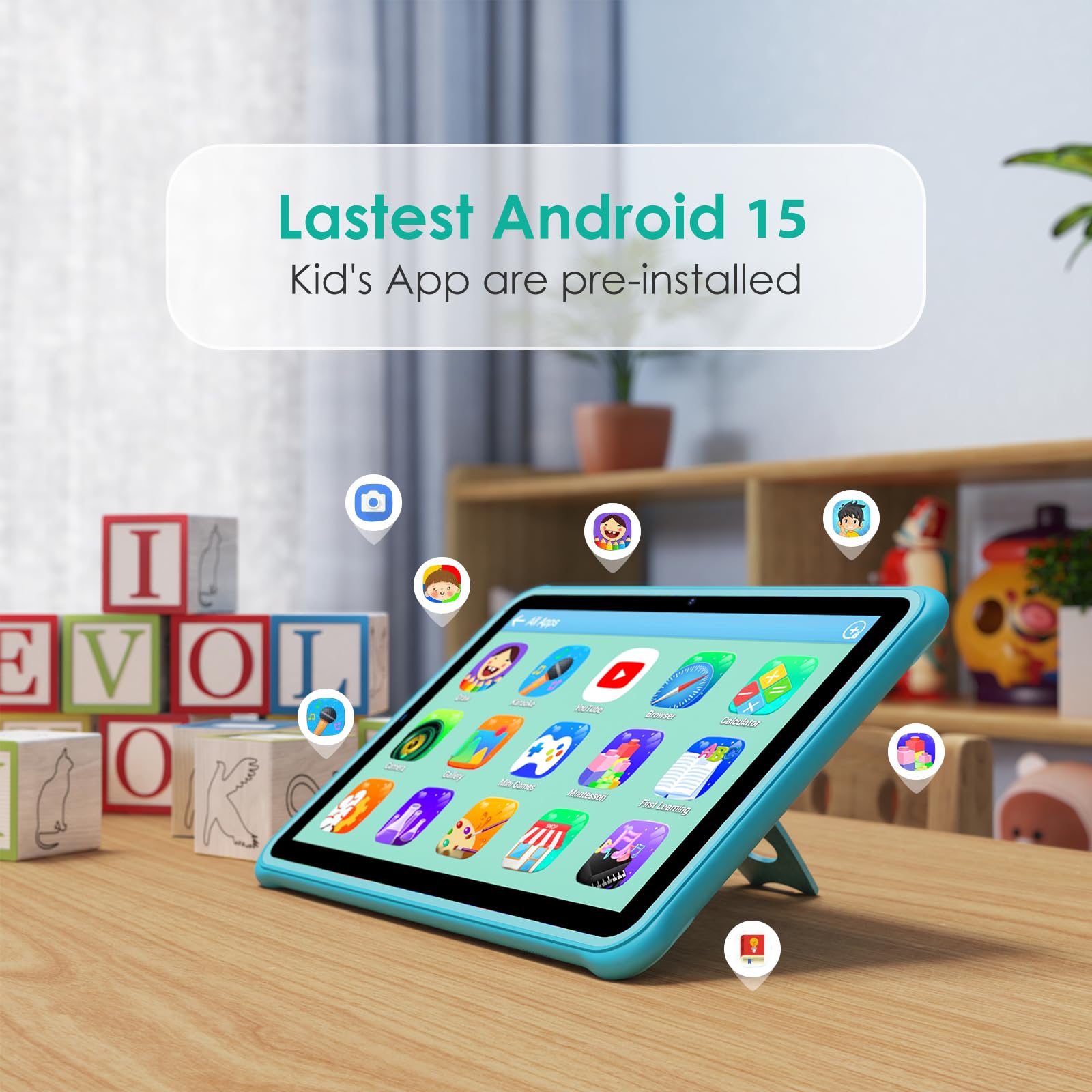 Tablet para niños 10 Pulgadas, 36GB RAM 256GB ROM (SD expandible), Android 15.0, Control Parental, Pantalla HD IPS, 5MP+2MP, WiFi, Bluetooth, Tablet educativa(Azul)