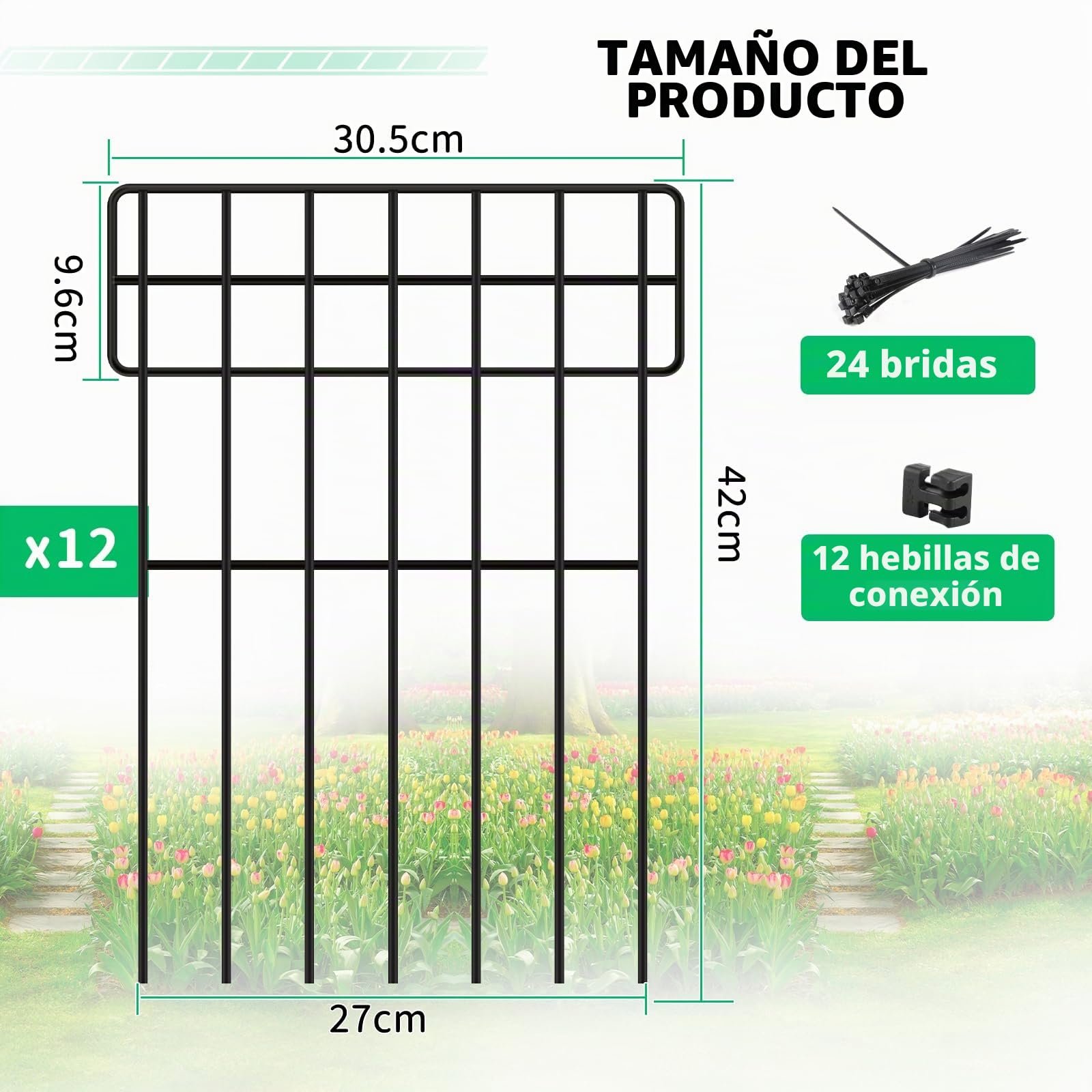 SWAWIS 12 Piezas Valla Jardin Exterior 42 x 31 cm Vallas de Jardin Vallas Metalicas Cercado para Perros Decorativa para Exteriores Patio Parterre Jardín Estanque