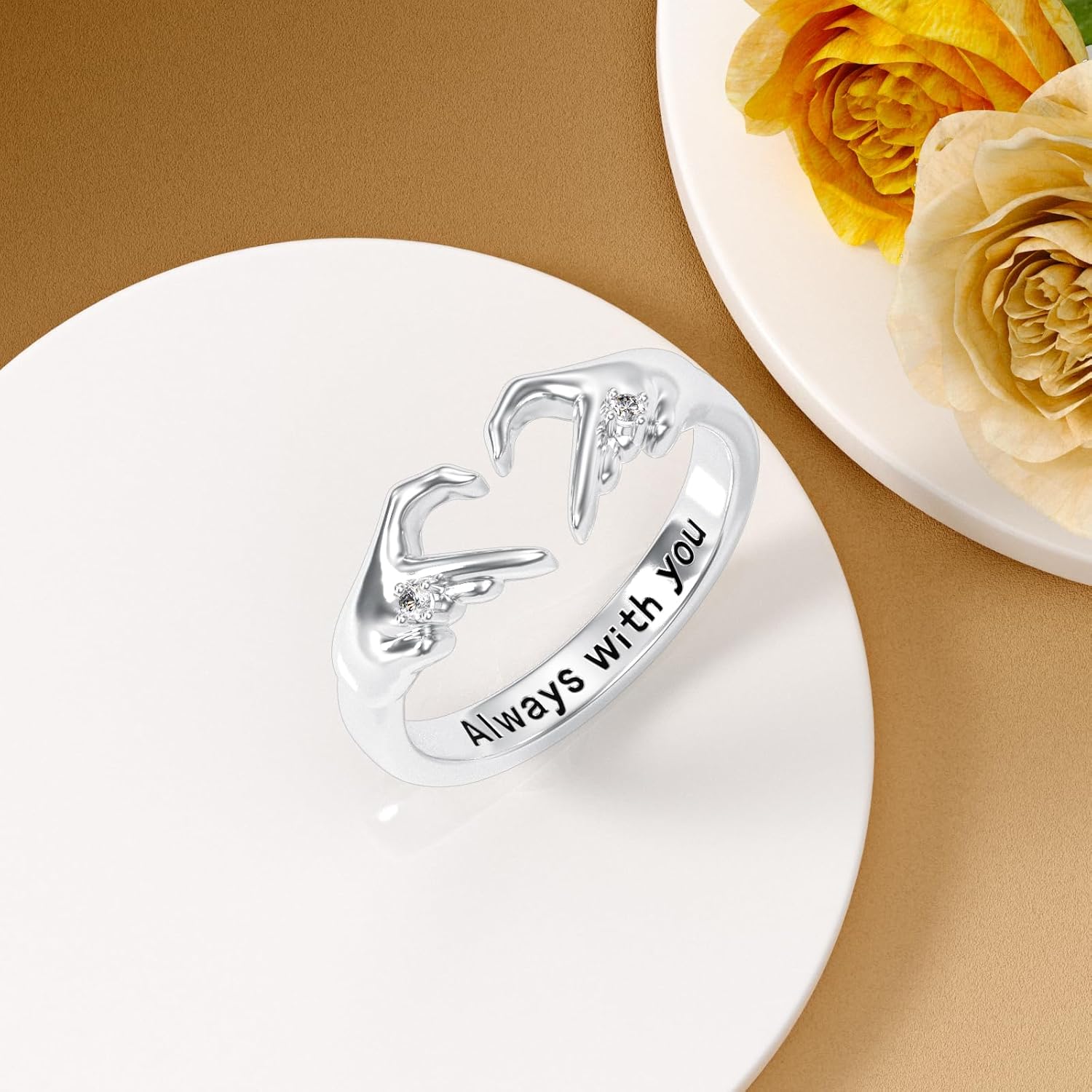 Diamond Hug Ring for Women 925 Sterling Silver Always With You Hug Adjustable Rings with Lab Grown Diamond Jewelry Gifts for Loved Ones 0.02 CTTW D Color VVS Clarity