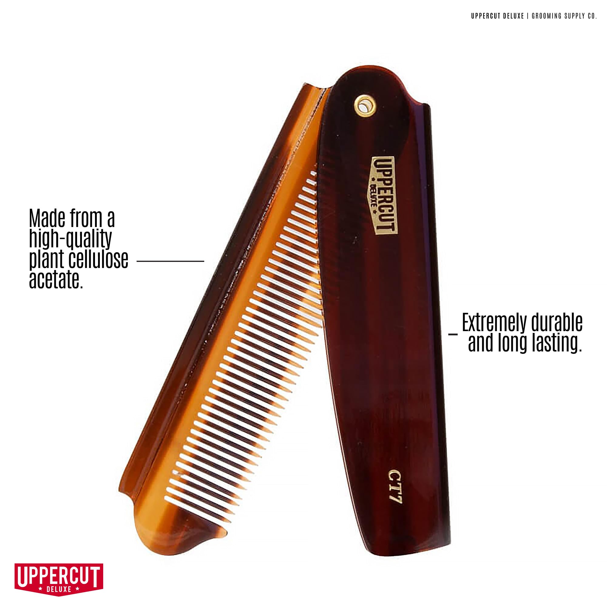 Uppercut Deluxe CT7 Flip Comb For Men, A Tortoise Shell Pocket Comb, Rework your Style All Day, Suitable For Long and Short Hair Styles