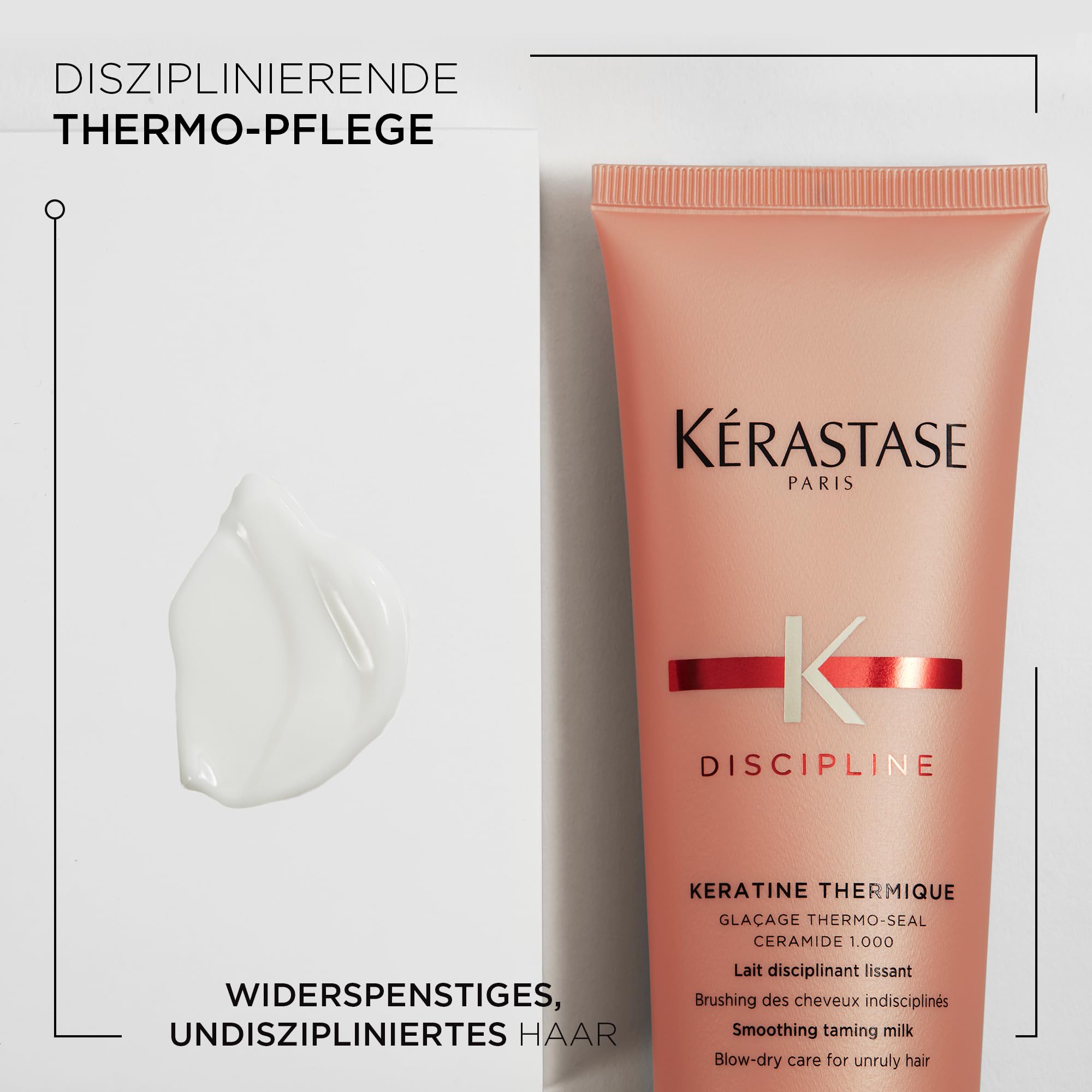 Kérastase Hitzeschutz für widerspenstiges Haar, Feuchtigkeitsspendende Haarmilch gegen Frizz, Kératine Thermique, Discipline, 150 ml