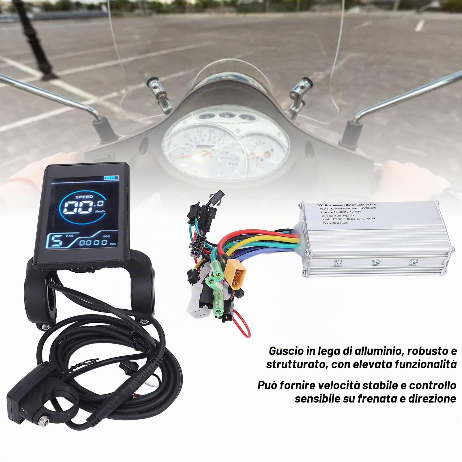 BuyWeek Kit Controller Brushless Bici Elettrica, 36V 48V 60V 450W 500W Controller Onda Sinusoidale in Lega di Alluminio Centralina Bici Elettrica con Pannello LCD