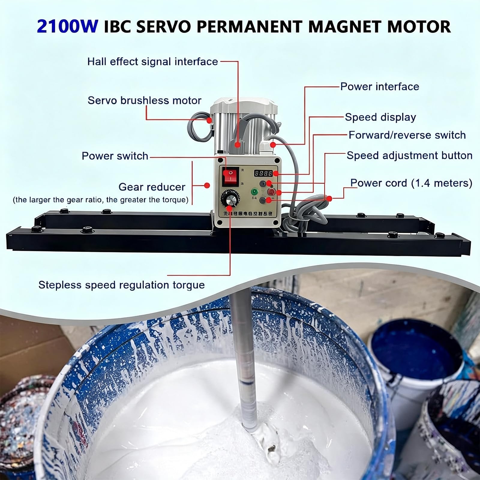 Mezclador Eléctrico Para Contenedores Ibc De 2100 W, Agitador Industrial De Alto Par De 1 Tonelada/1000 Litros Con Control De Velocidad Y Pantalla Digital Para Disolvente De Tinta Y Pintura. D