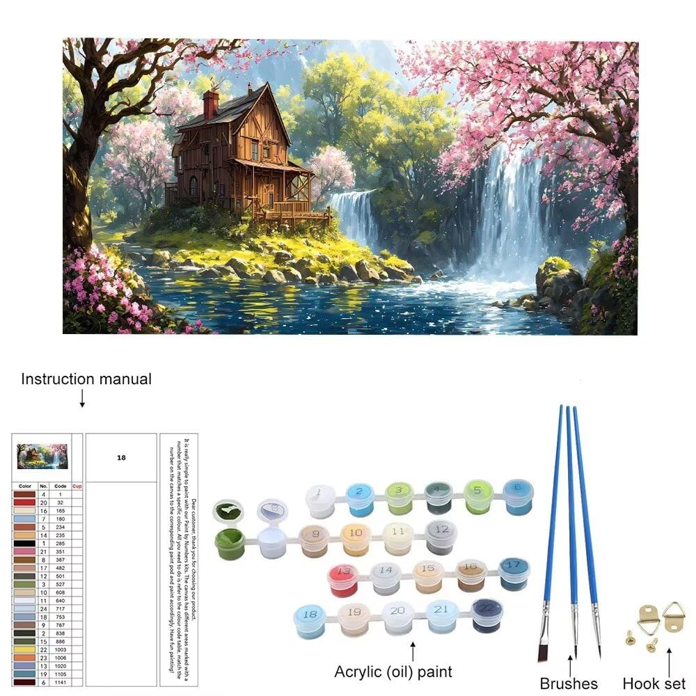 Malen Nach Zahlen Erwachsene xxl, Paint by Numbers Malen Nach Zahlen Wald Hütte, DIY Geschenk Art mit Pinseln und Acrylfarben Handgemalt Ölgemälde Leinwand für Home Décor, Ohne Rahmen 80x160cm W-189
