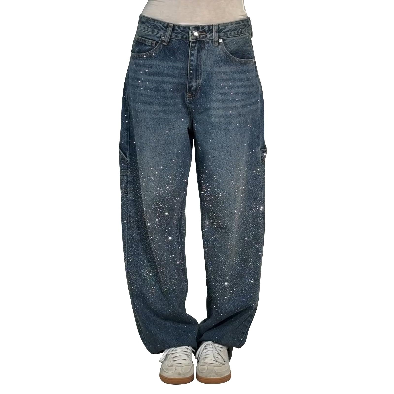 Jeans Donna Leggeri Jeans Vita Alta Larghi Casual Pantaloni Denim Baggy Curvy Leggeri Wide Leg Pantaloni Elasticizzati Gamba Larga Taglie Forti Eleganti Streetwear Y2k Moda Push Up