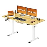 SANODESK Höhenverstellbarer Schreibtisch 140×60 cm – Ergonomischer Standing Desk mit großem Arbeitsbereich, sicherem Anti-Kollisions-Schutz & praktischem Zubehör(ahorn) 140 x 60 cm Ahorn