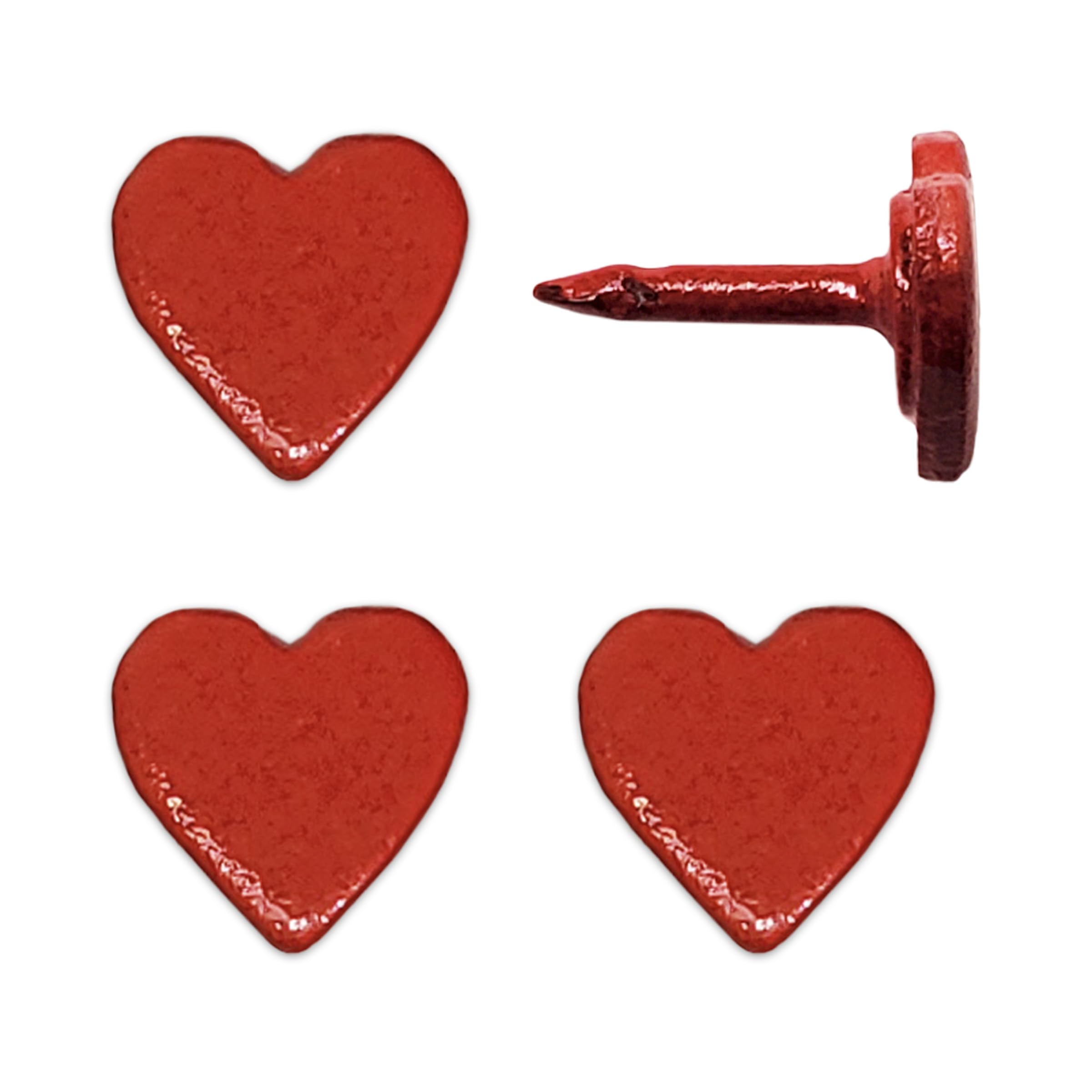 Mini Red Heart Push Pins - Mini Red Metal Heart Map Pins - for Cork Board, Maps, or Lapel Pin Use - Designed in USA - Set of 4