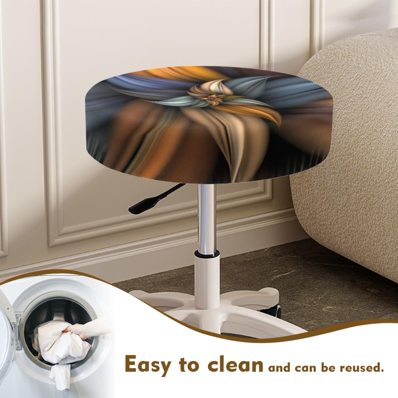 Wanyint 3D Retro Floral Print Seat Cushion for Round Bar Stool-2 Pack Fashion Non-Slip Bar Stool Cushion Padded-Vanity Seat Stoop Slipcovers - Image 4