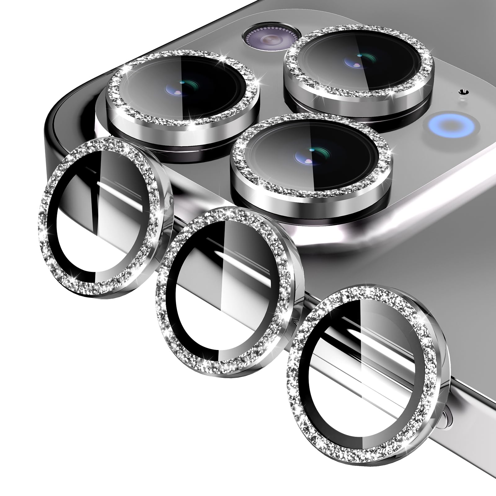 Jeluse 3X2 Pack Camera Lens Protector for iPhone 16 Pro Max/iPhone 16 Pro/iPhone 14 Pro Max/iPhone 14 Pro, 9H Tempered Glass Screen Protector Cover [Alignment Kit] Metal Individual Ring