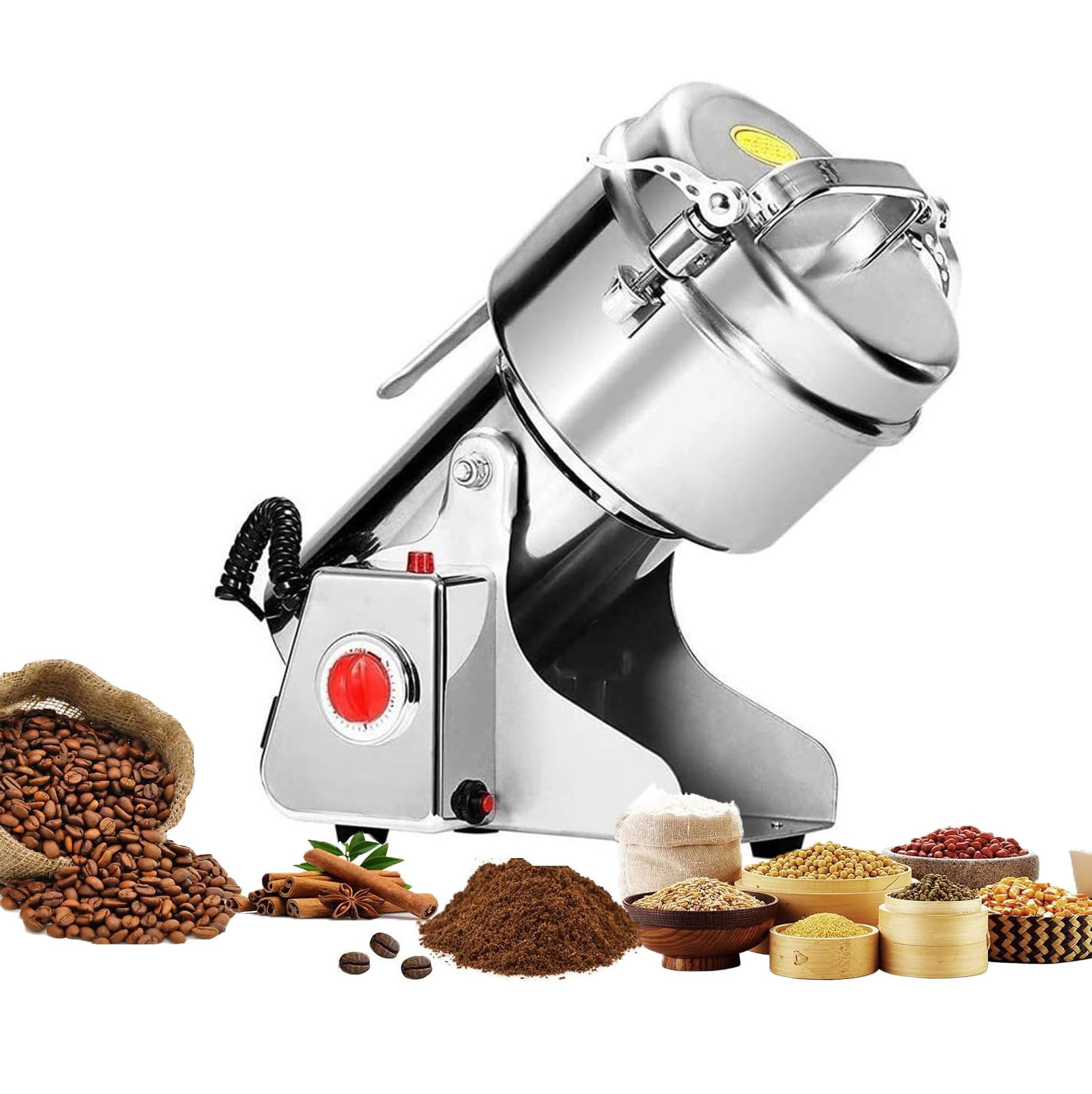 YXFAZPP Electric Grain Grinder Mill 304 Stainless Steel & Commercial Motor,High Speed Superfine Spice Mill, Timer Mill for Dry Spice Herbs/Nut/Coffee/Rice (size_name 1500g)