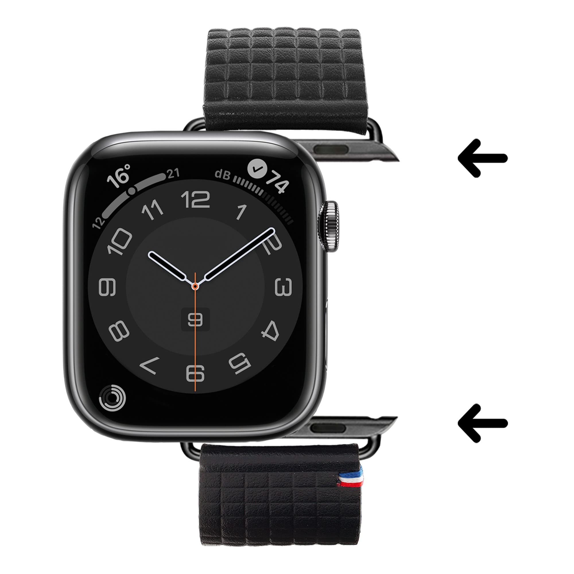 Eternel – Carbone Armband edel – Kompatibel mit allen Apple Watch Modellen – Alle Größen – Handgefertigt in Frankreich – Pflanzlich gegerbtes Leder – Noir