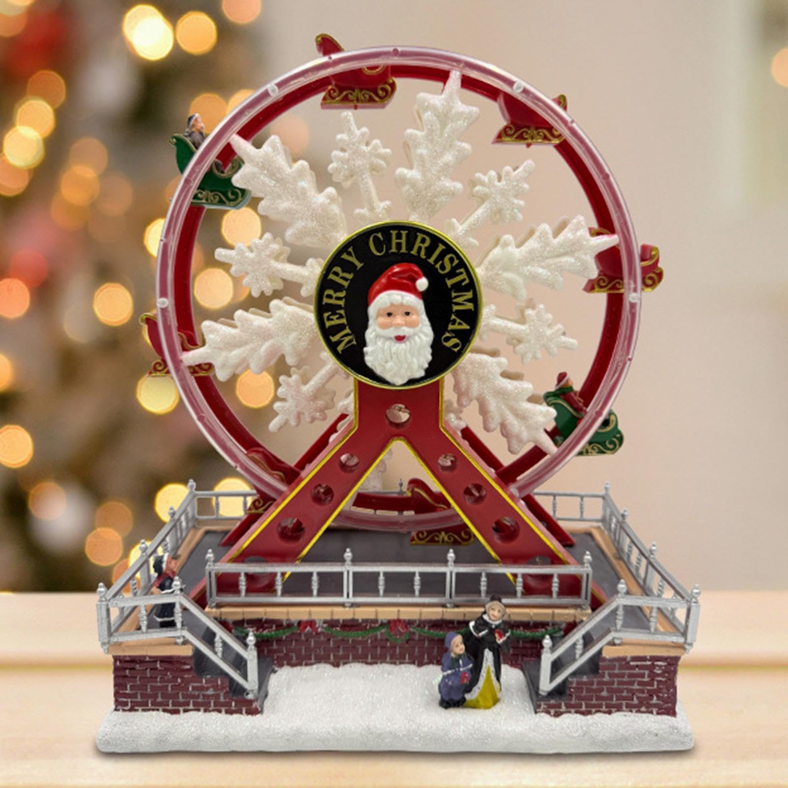 rockible Figurine de Grande Roue Illuminée, électrique Grand Roue Décoration de Noël, Cadeau de Noël avec Musique et Lumières, USB Alimenté, Ornement de Table, Sculpture pour Interieur Exterieur