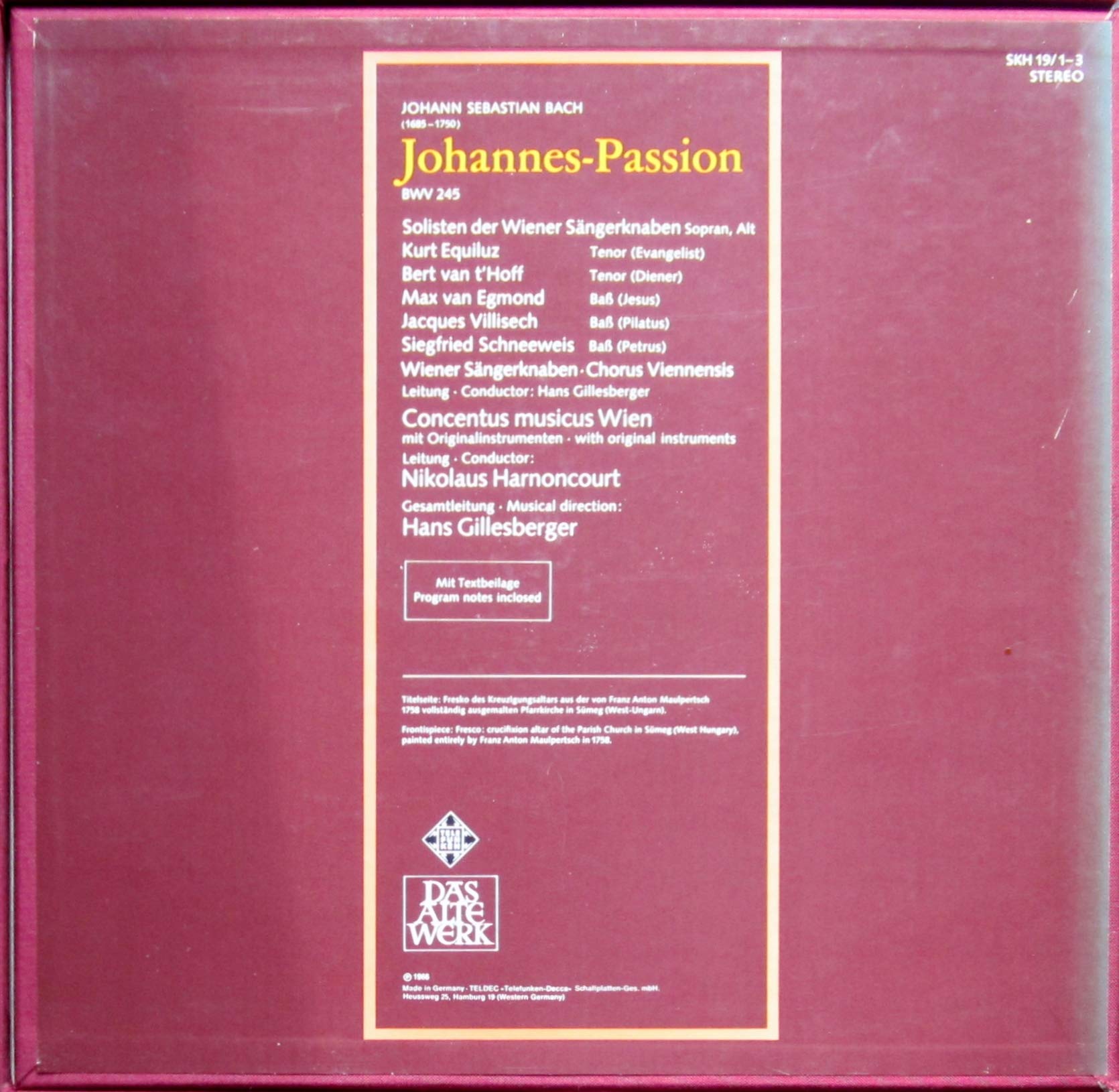 Bach: Johannes-Passion (erste Schallplattenproduktion in Originalbesetzung mit Originalinstrumenten) [Vinyl Schallplatte] [3 LP Box-Set]