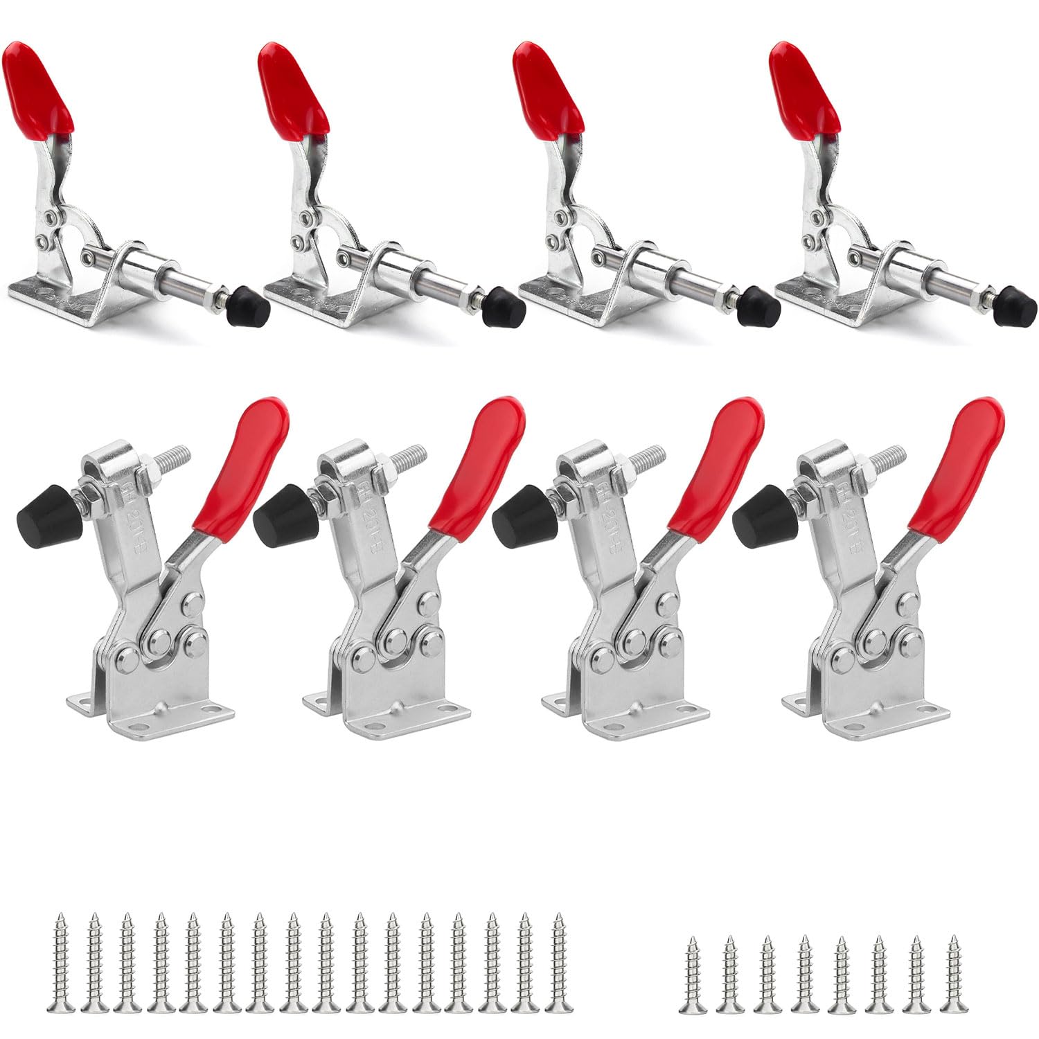 8 Pièces Sauterelle de Serrage, Pince a Bascule avec 16 × Vis M5 + 8 × Vis M3, Dispositif de Serrage pour le Travail du Bois, pour Outil Lourd, Soudage, Travail du Bois (rouge)