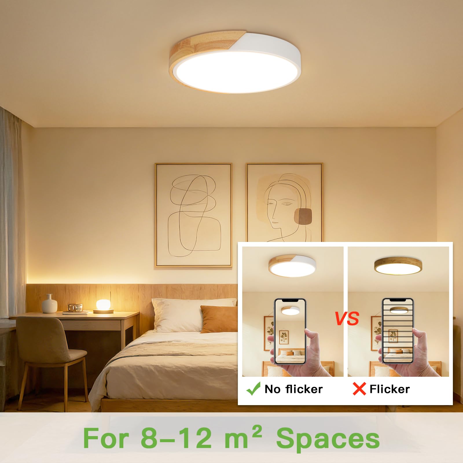 Kimjo 24W Lámpara LED Techo Redonda, φ30cm Plafones para Techo Madera, 3000K Moderno Plafon LED Blanco, 2400LM Luz Techo para Oficinas, Salones, Dormitorios, Cocinas, Pasillos