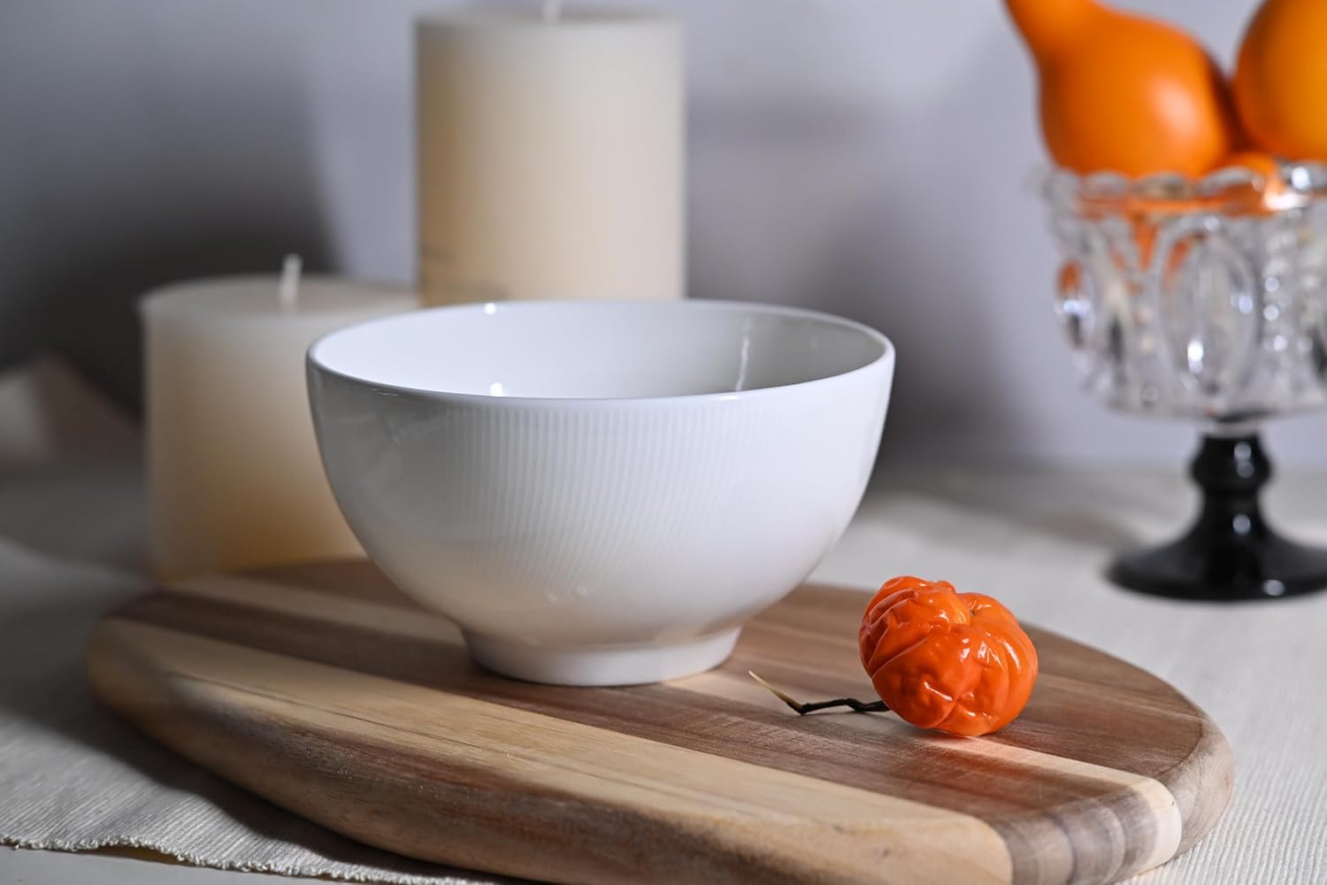 Setaria Bone China Dinnerware Set, 12 Pieces, Service for 4, Plates, Dishes, Bowls Set, Microwave and Dishwasher Safe, Ivory White with Narrow Curve Stripe