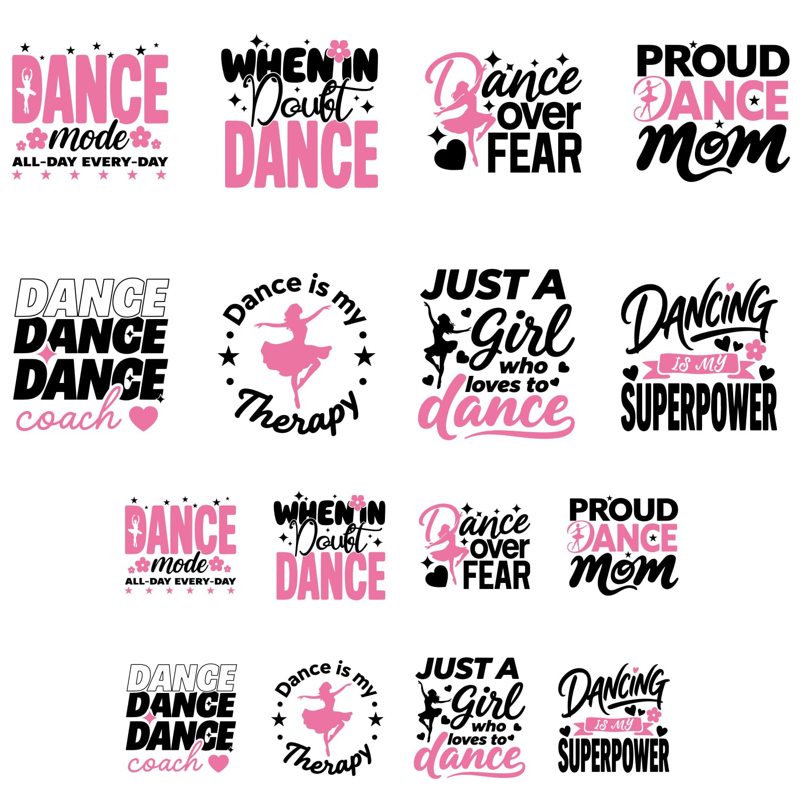 ANATTASOUL 16 Sheets Iron on Transfers for T-Shirts Dance Quotes DTF Transfers Ready to Press, Washable Vinyl Heat Press Iron on Patches for Women Clothing Bag Hat Pillow DIY Crafts Gifts