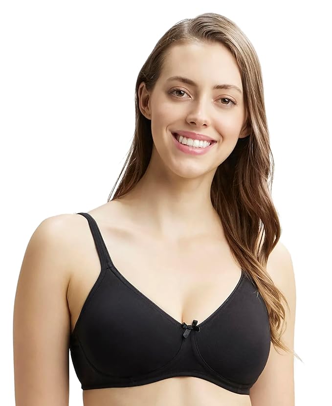 Jockey 1722 Women’s Wirefree Non Padded Super Combed Cotton Elastane Stretch Medium Coverage Everyday Bra with Concealed Shaper Panel and Adjustable Straps – Black