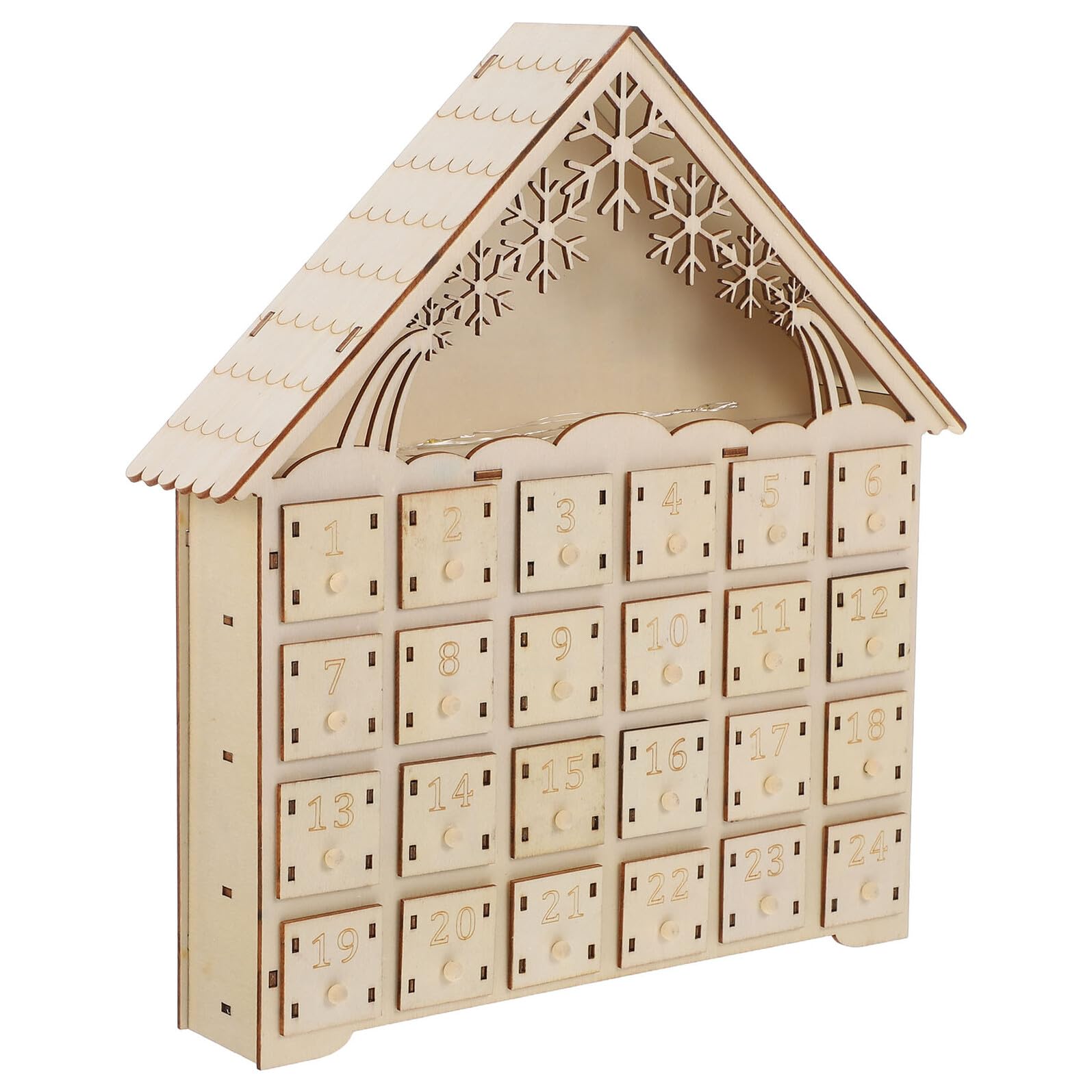Calendario de Adviento de Madera con Luces LED Recargables Decoración Navideña de Pueblo para Mesa y Chimenea Calendario Contador de Días Reutilizable