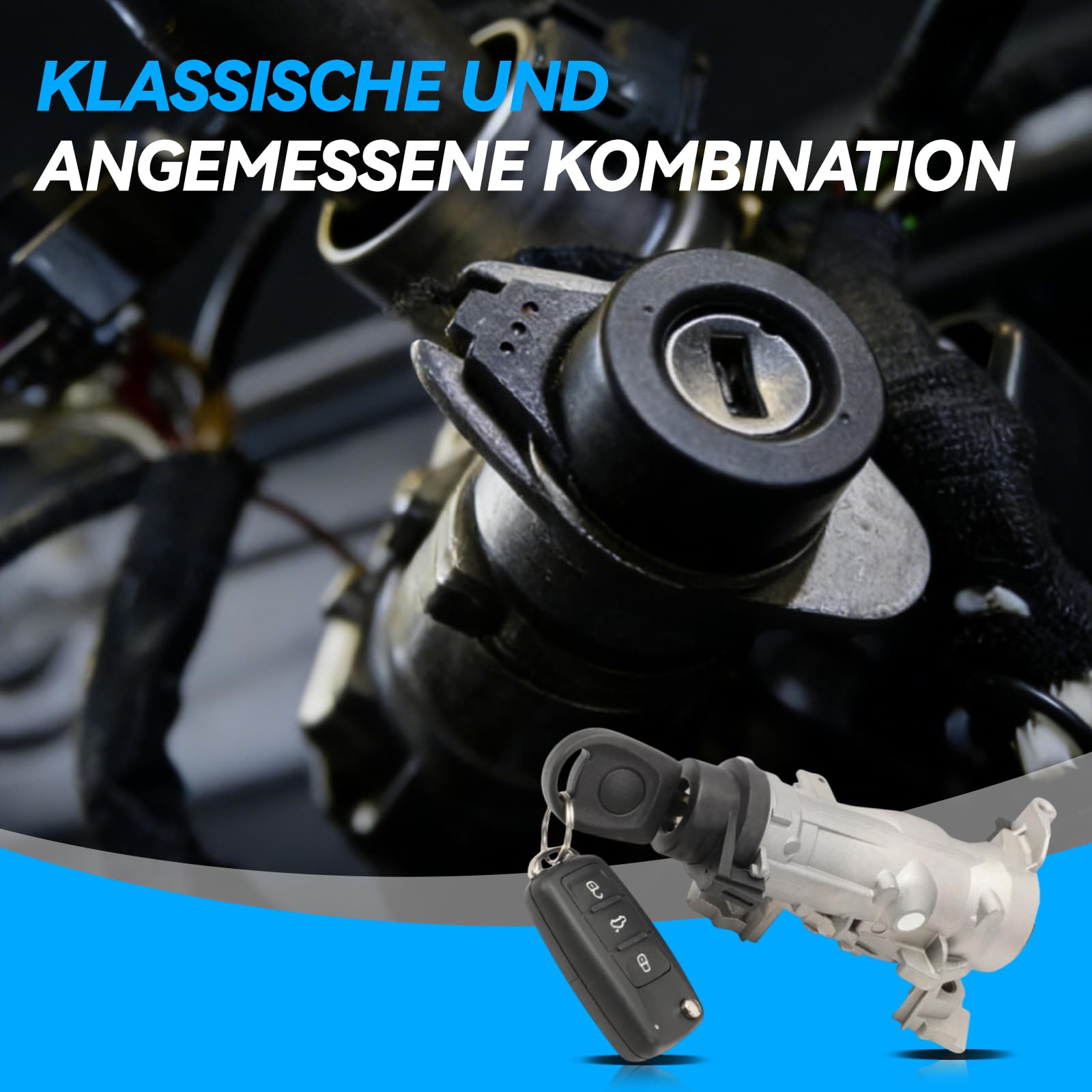 1K0905851B Zündschloss Zündschalter Set mit 2 Schlüsseln+Fernbedienung für A3 Q3 TT Seat Alte Leon Beetle Golf Jetta Passat Lenkradschloss Gehäuse 1K0905865 1K0905855C