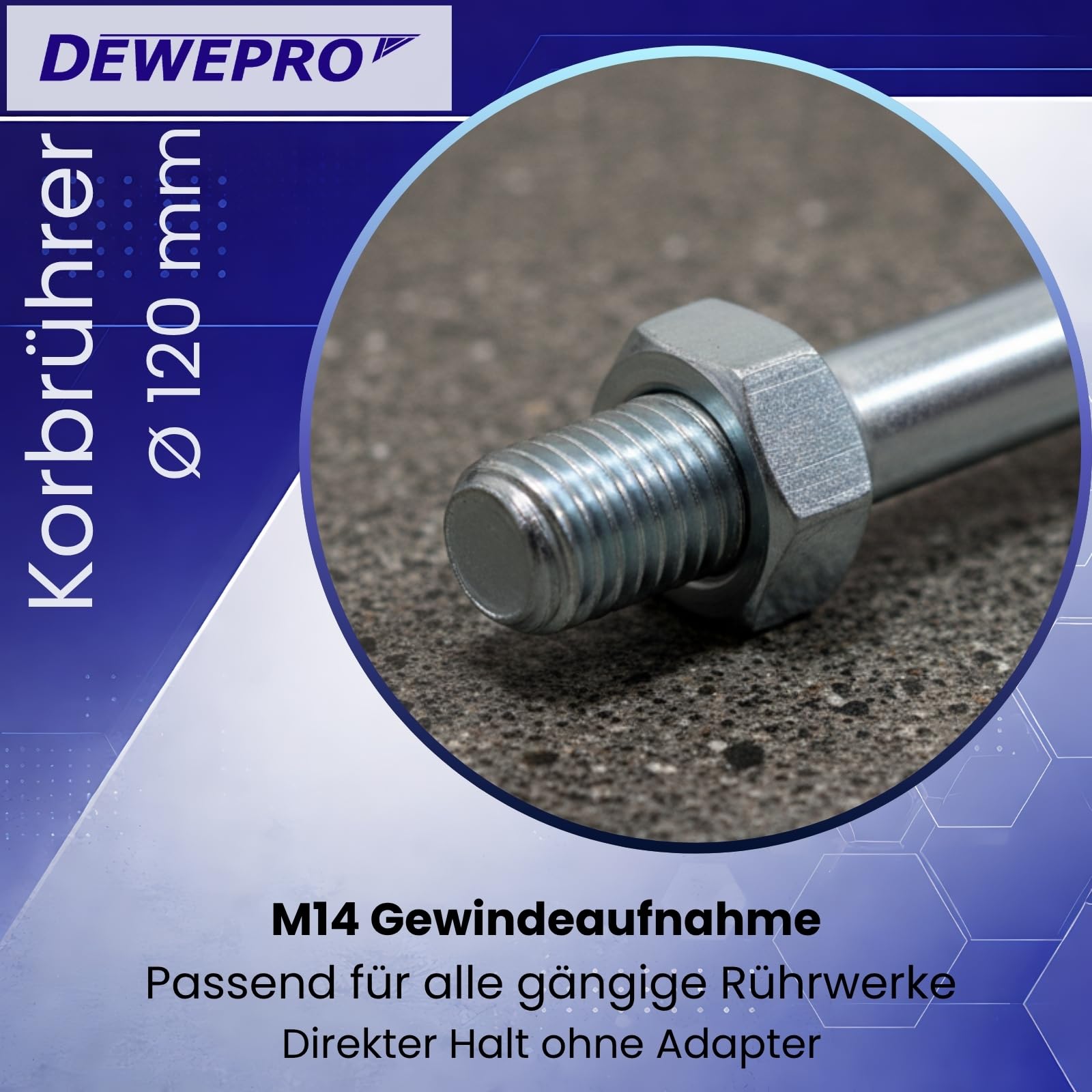 DEWEPRO® Mélangeur à Cage Ø120 mm avec Raccord M14 – Longueur 600 mm – Compatible Perceuse et Visseuse – Idéal pour Mortier, Colle, Peintures, Enduits et Mastics – Robuste et Anti-Corrosion