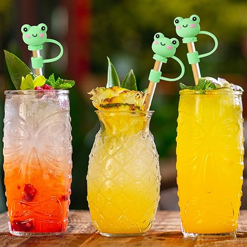 Miniatura 6 de LIYDE - 6 fundas de paja de rana, reutilizables, a prueba de polvo, para tazas, protector suave de silicona para popotes de 0.315 in