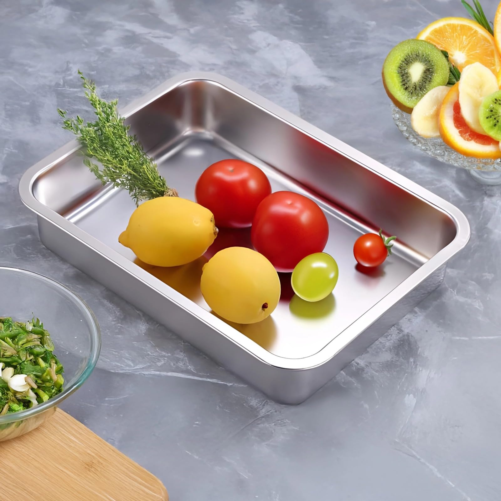 2 Stk. Lasagne Backformen aus Edelstahl, extra großes Fassungsvermögen, ideal für Lasagne, Kuchen und Braten, ofenfest, spülmaschinengeeignet, tiefe Form für mehr Ordnung beim Backen
