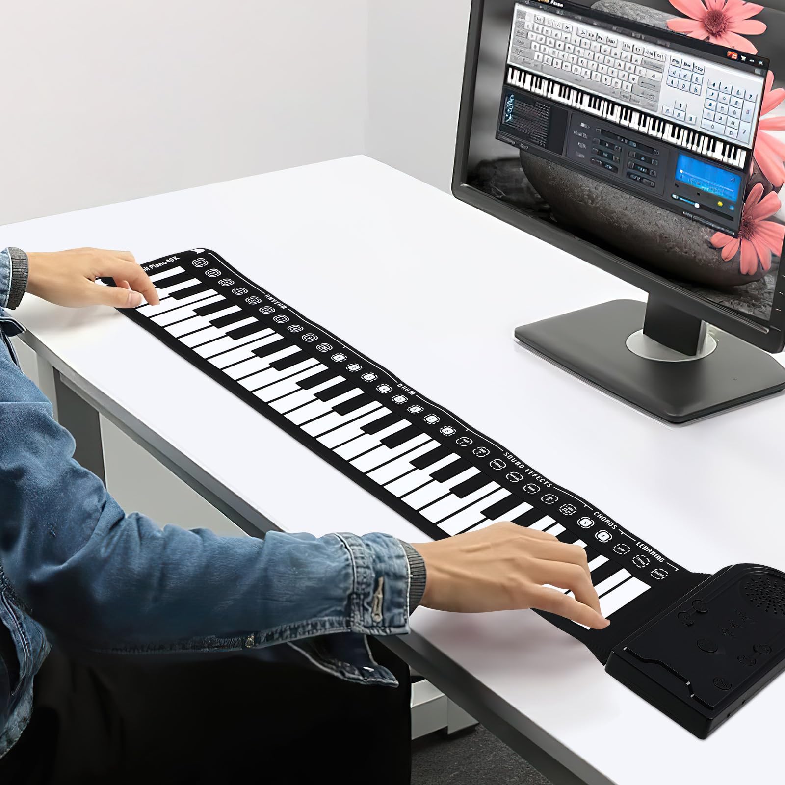 FOMIYES 49 Tasti Pianoforte Arrotolabile - Tastiera Elettronica Portatile Per Principianti, Pianoforte Digitale Pieghevole Con Altoparlante Integrato, Ideale Per Bambini E Adulti
