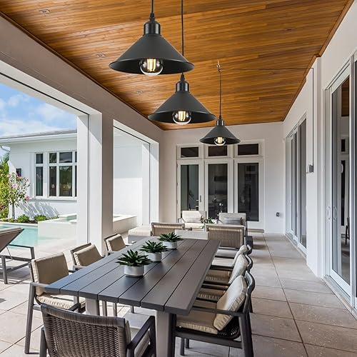 Miniatura 7 de Lámpara colgante negra enchufable, paquete de 2 lámparas colgantes industriales negras vintage con interruptor de encendidoapagado de cable de 15