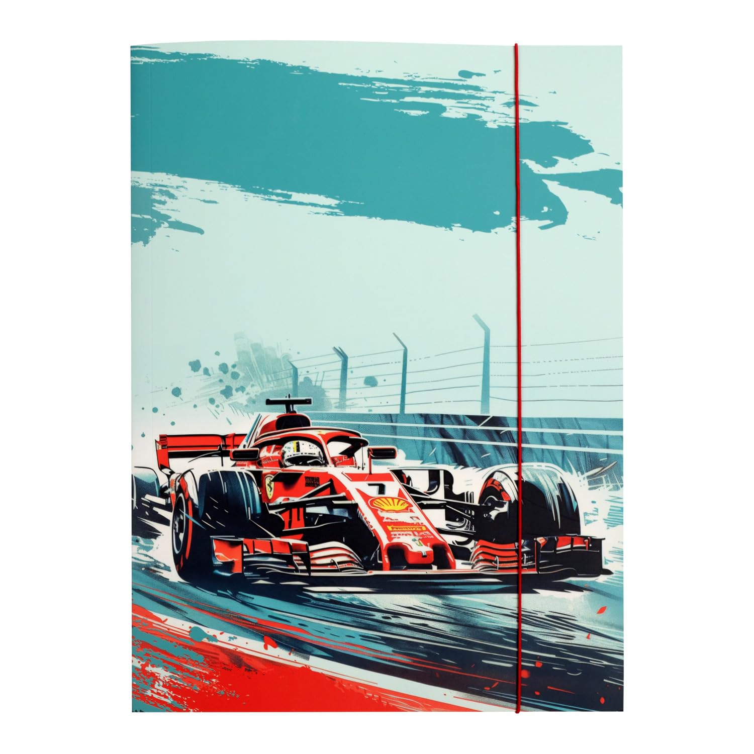 Idena 11190 11190 Portfolio Folder, Racing Car Design, Document Folder Made of Robust Cardboard, Postal Folder with Inner Flaps and Elastic Closure, DIN A3