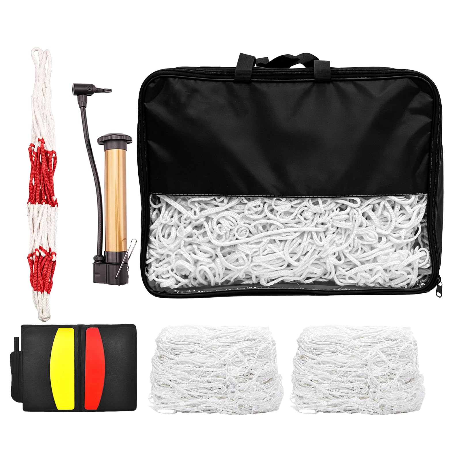 Fußball Tornetz 3,2 x 1,5 x 2,1 m aus Nylon, 2 Stück Fußballnetz mit Tragetasche, Luftpumpe, Schiedsrichterkarten und Pfeife, Ersatznetz für Fußballtor Training und Freizeit