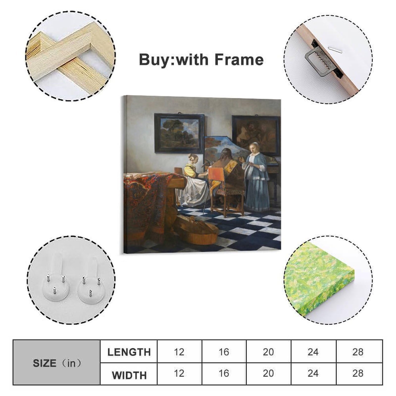 Johannes Vermeer Kunstwerk (Das Konzert) Poster, Familie, ästhetischer Wandbehang, Kunstdruck, Fotofarbe für Schlafzimmer, Dekoration, 60 x 60 cm