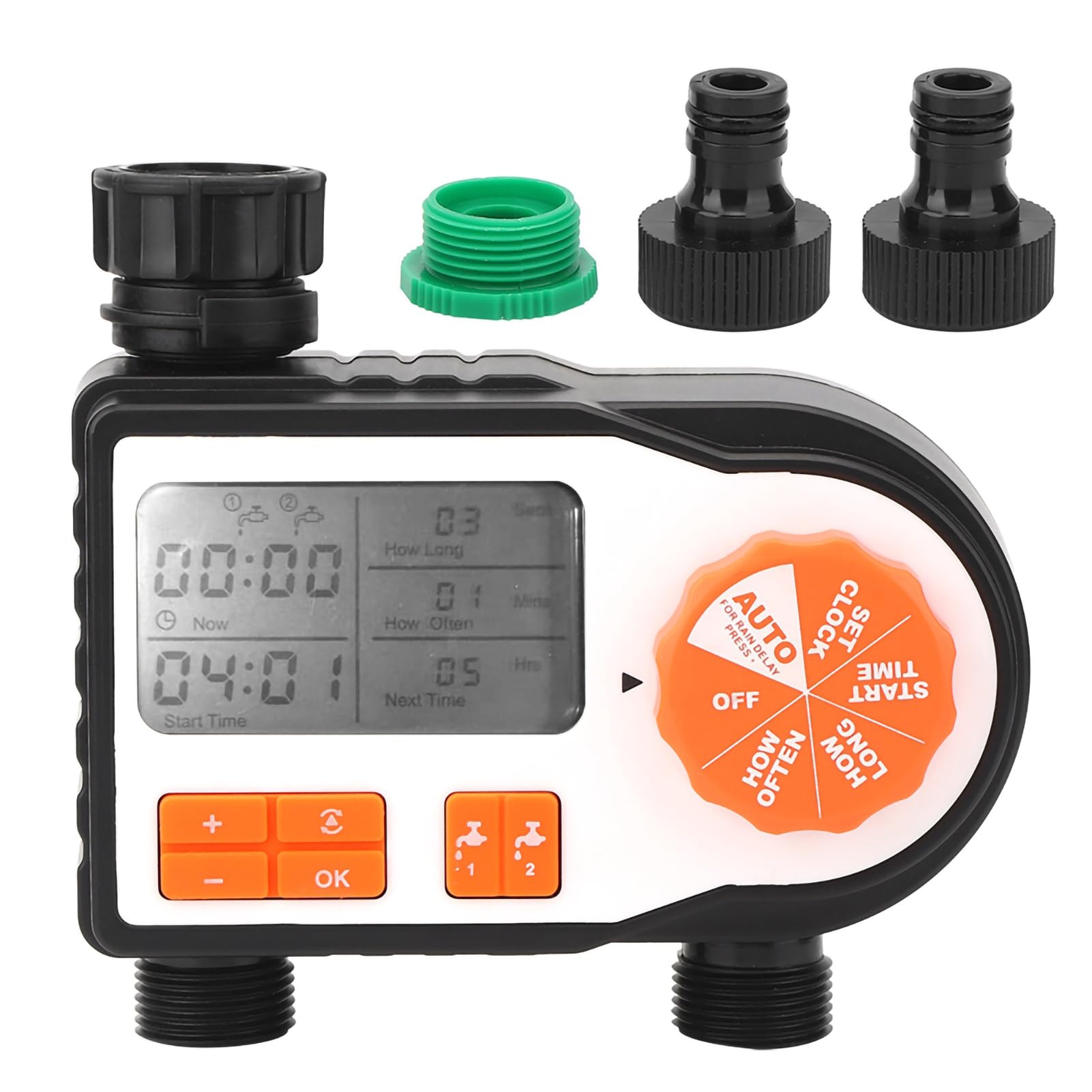 Matybobe Timer Nawadniania Wyświetlacz LCD Elektroniczny Timer Podlewania Ogrodu Sterownik Nawadniania Zraszacza Automatyczne Nawadnianie Tymczasowe Podlewanie z Filtrem Adapter