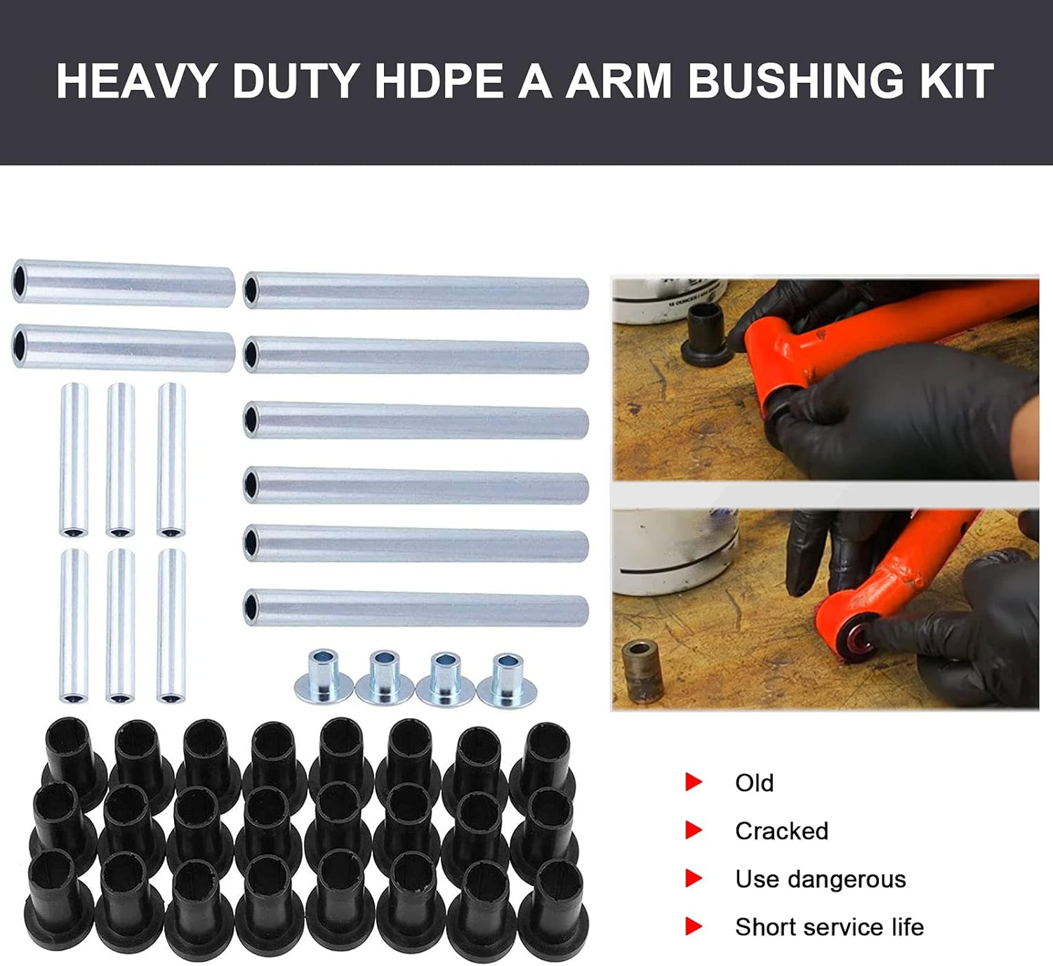 RYANSTAR RACING ATV Heavy Duty HDPE A Arm Bushing Kit Compatible with Polaris RZR 800 / RZR S / 4 800 2008-2014 Complete Kit with Enough Bushings for the Front and Rear