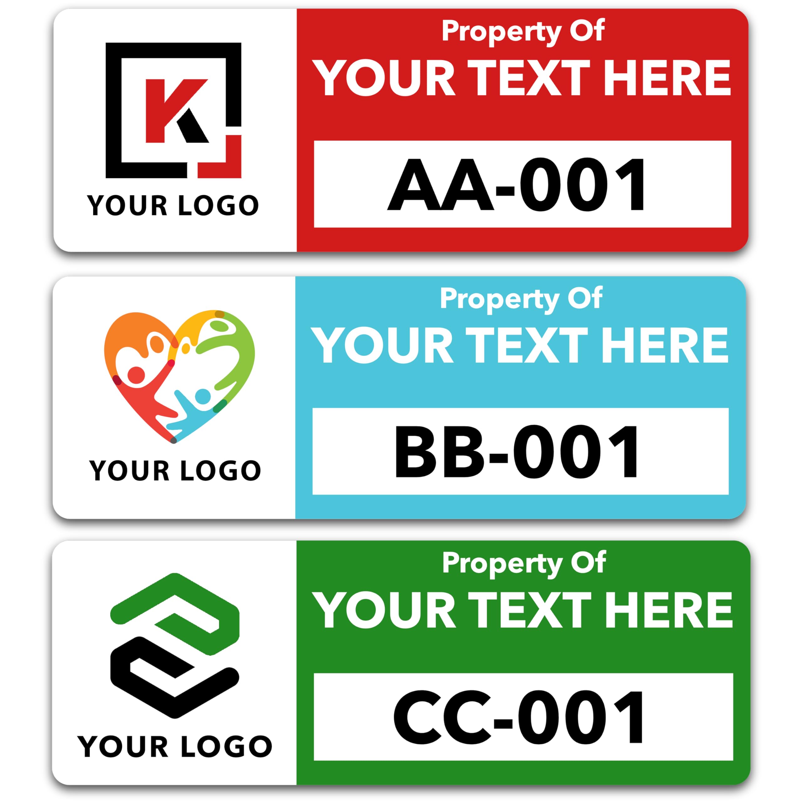 Custom Asset Tags (Upload Your Logo) - Asset Labels with Sequential Numbers - 2” x 0.7” (50-5000 Labels)