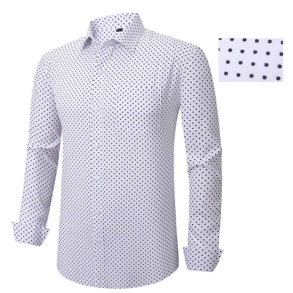 Mens Dress Shirt Long Sleeve Button Down Printed Shirt Business Casual Stretch Wrinkle-Free Shirt