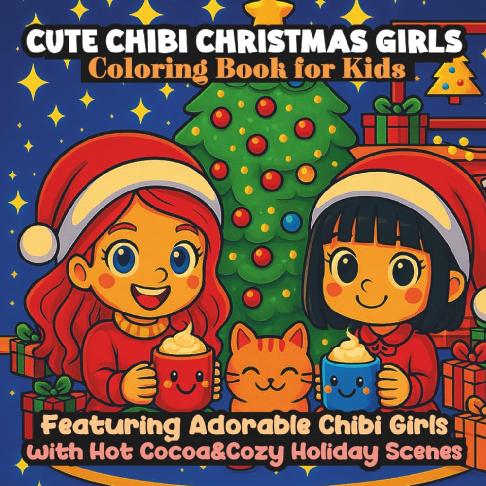 CUTE CHIBI CHRISTMAS GIRLS Coloring Book for Kids: Featuring Adorable Chibi Girls with Hot Cocoa&Cozy Holiday Scenes