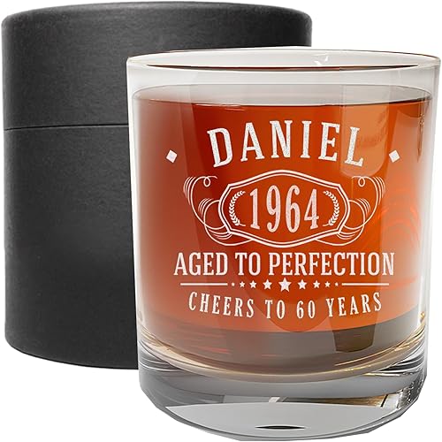 Vaso de whisky grabado vintage 60 personalizado  Regalos personalizados de 60 cumpleaños para hombres  Saludos a los 60 años  60 cumpleaños para