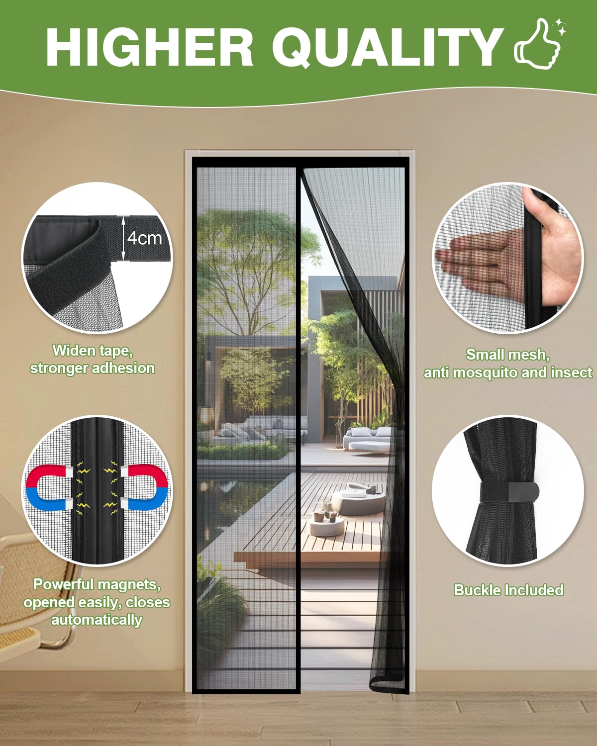 Auxmir Zanzariera Magnetica 90 x 220CM, Tenda Zanzariera Porta Ingresso Cortile, Anti Insetti Traspirante Chiusura Automatica con 30 Magneti