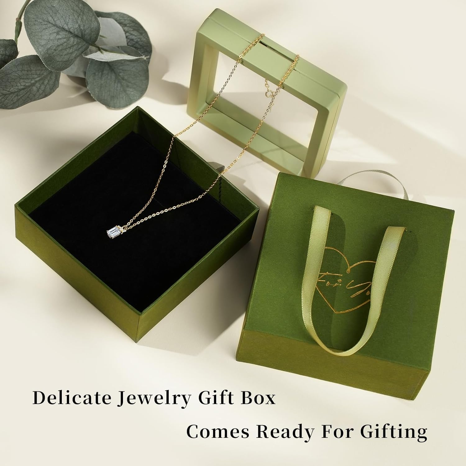 Gold Plated Necklace with 925 Sterling Silver Chain, Dainty Emerald-Cut CZ Pendant Necklace for Women, Hypoallergenic Non Tarnish Jewelry Gift - Image 6