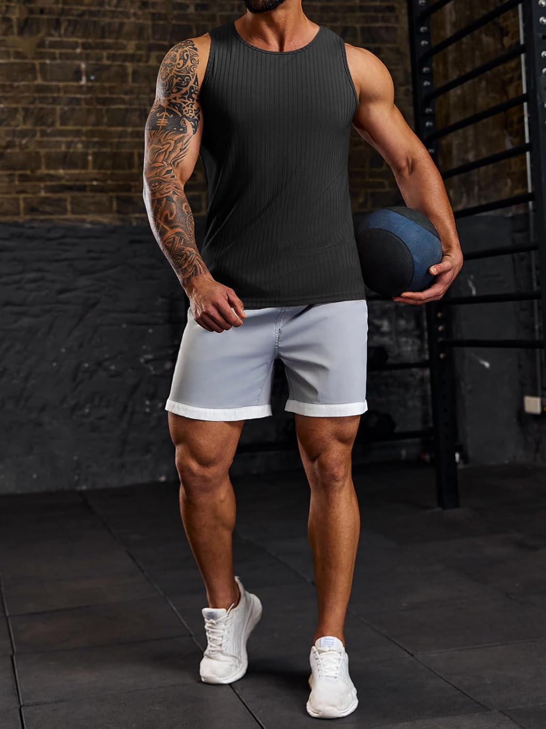 Runcati Men's Ribbed Tank Tops Knit Sleeveless Workout T Shirt Muscle Gym Fitness Tee - Image 4