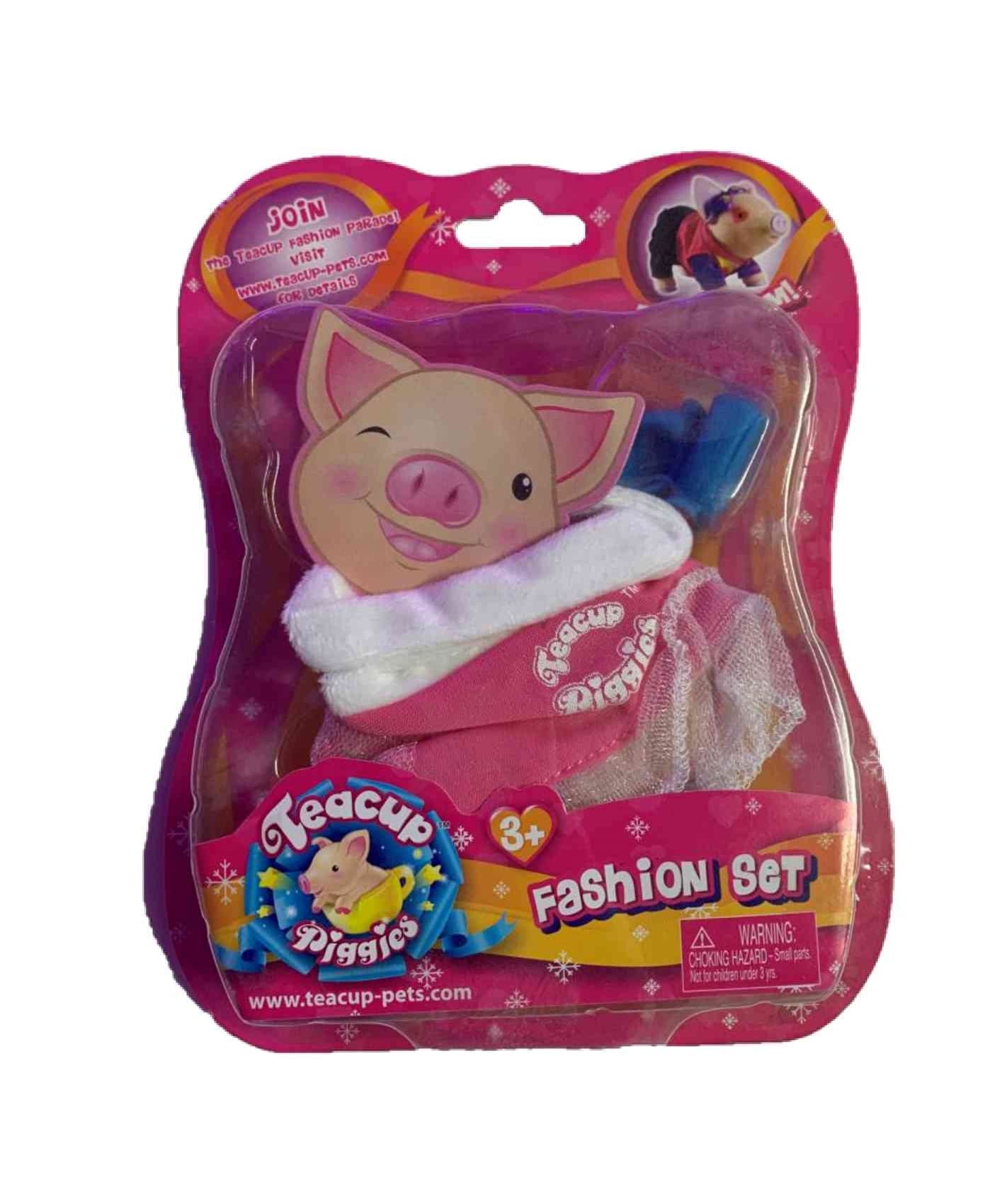 Teacup Piggies Fashion Set Pink and White Dress and Blue Shoes