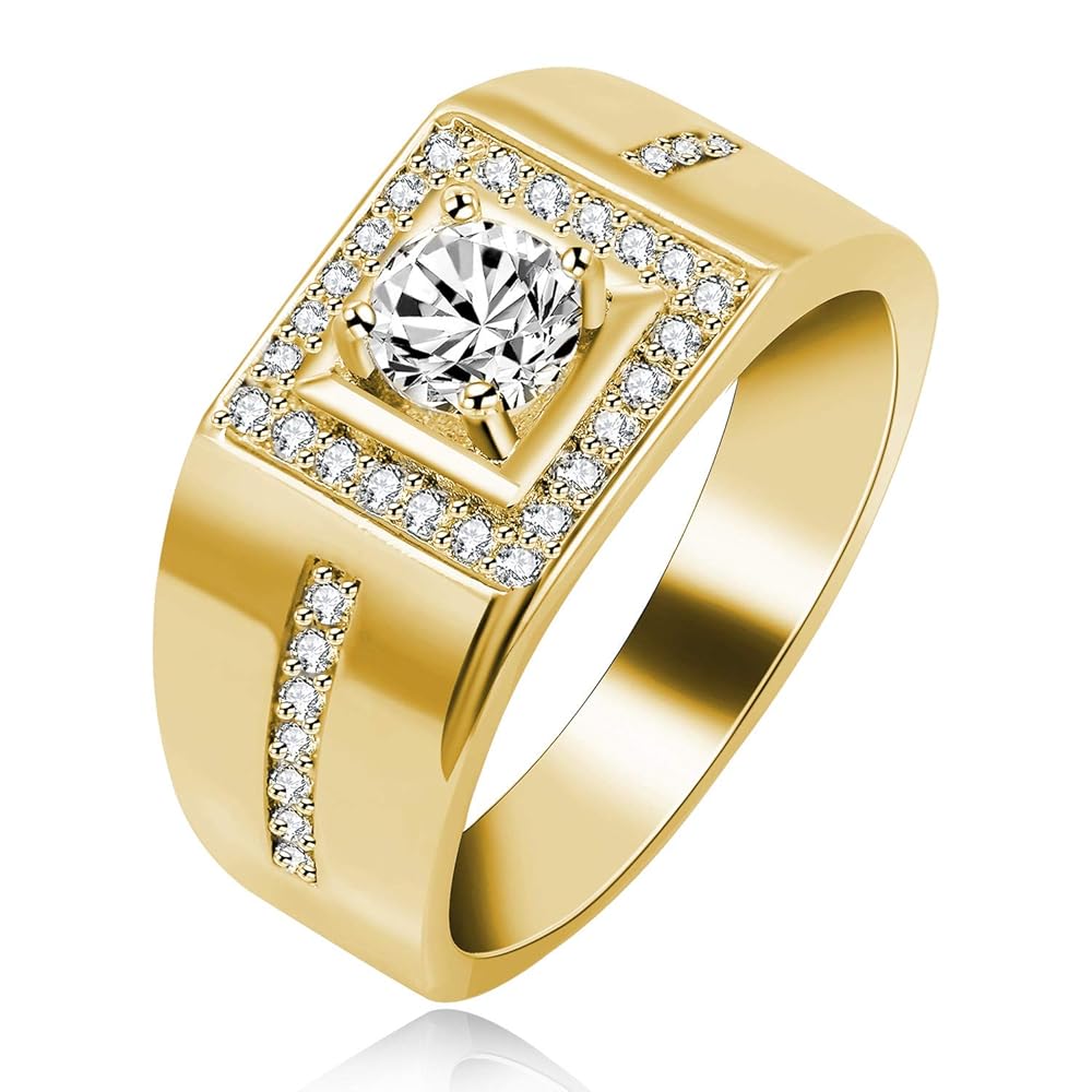 Uloveido Men's Square Wedding Band Ring – 8mm Gold-Plated