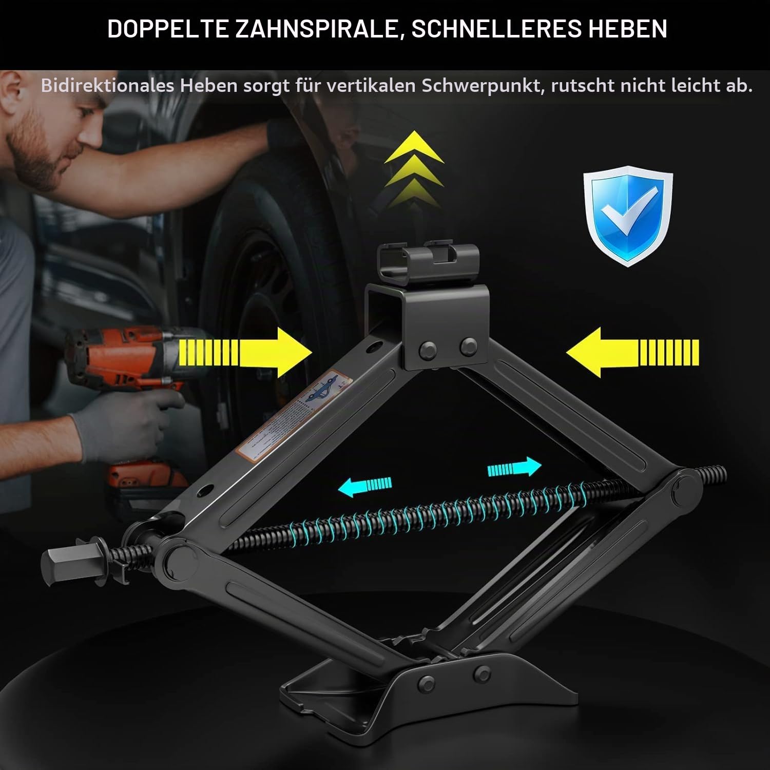Universelle Wagenheber 2T, Neues Upgrade Scherenwagenheber Set, Tragbarer Car Jack mit Radmutternschlüssel, Auto-Notfallset für SUV MPV Wartung und Reparatu