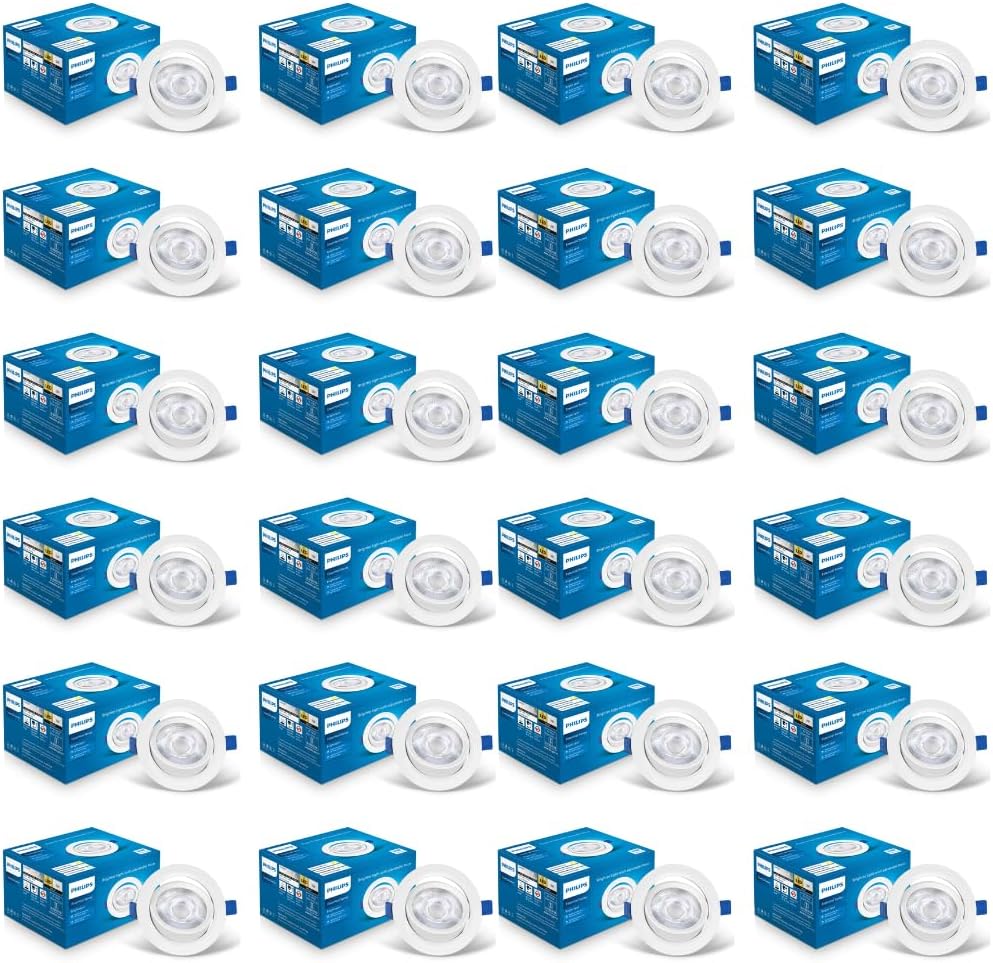 Philips 3 Watt White LED Ceiling COB Round Spot Light with Adjustable Tilt | Cut Out: 63mm | Warm White, Pack of 24 (BrightSpot)