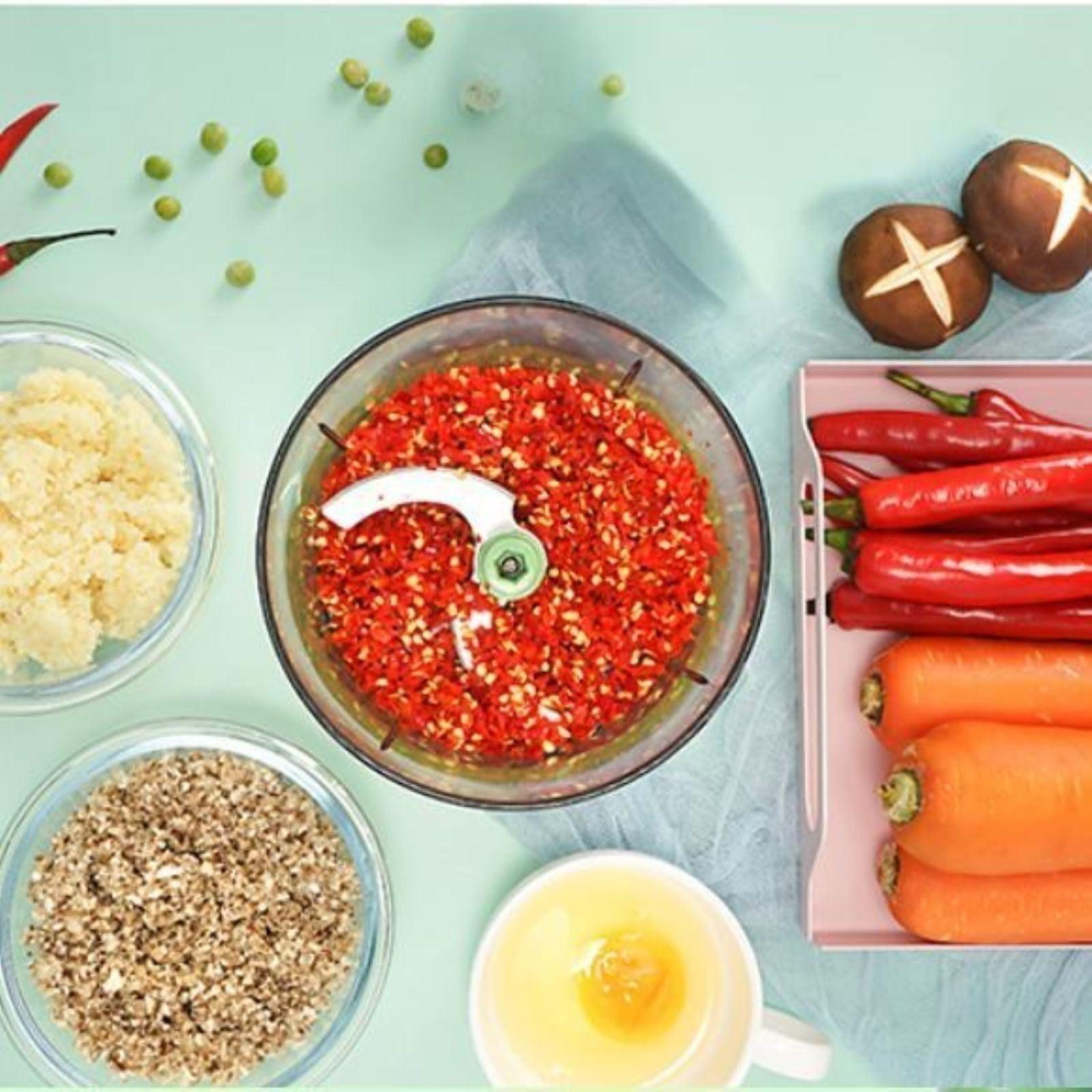 Frullo il Tuo Tritatutto Manuale a Pressione, Set Tritatutto da Cucina, frullo il tuo, da cucina elettrico， per Verdure e Frutta.