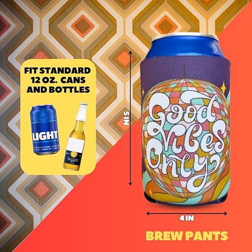 Miniatura 2 de Coozies temáticas de los años 70, regalo genial para cualquier discoteca, material de neopreno de alta calidad, paquete de 6 (lata de cerveza